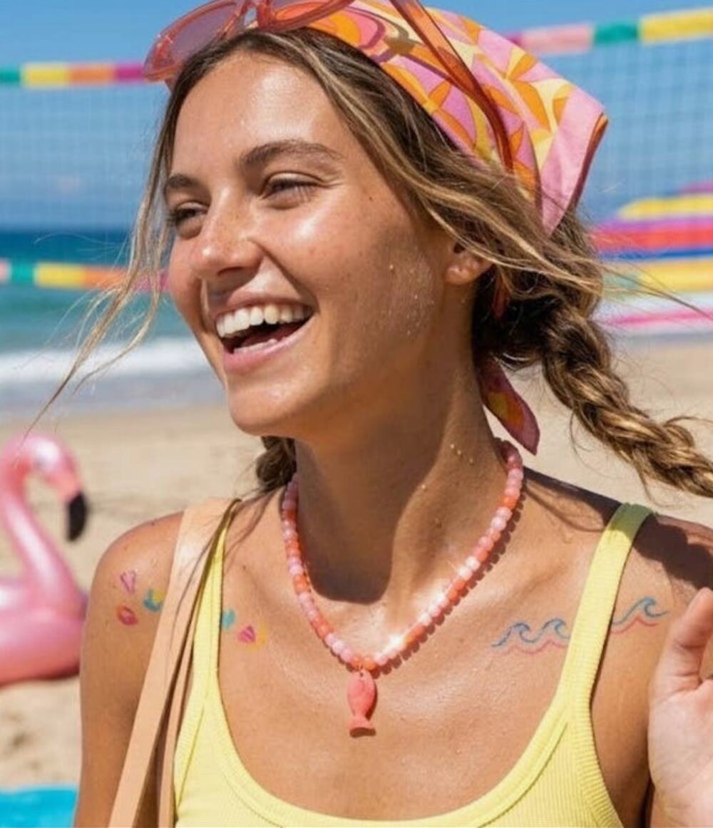 Beach Mode Pink Cherry Splash Marble Fish Beaded Necklace